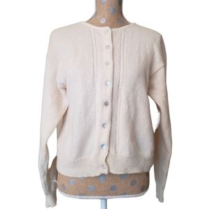 100% Shetland wool cream button up cardigan Limited XL extra large cable Knit